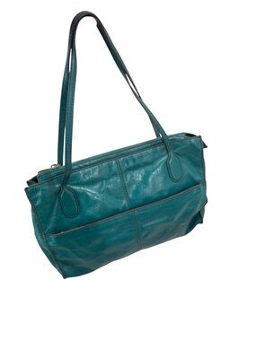 HOBO International Teal Leather Tote Shoulder Bag Slouchy Zip Top Boho